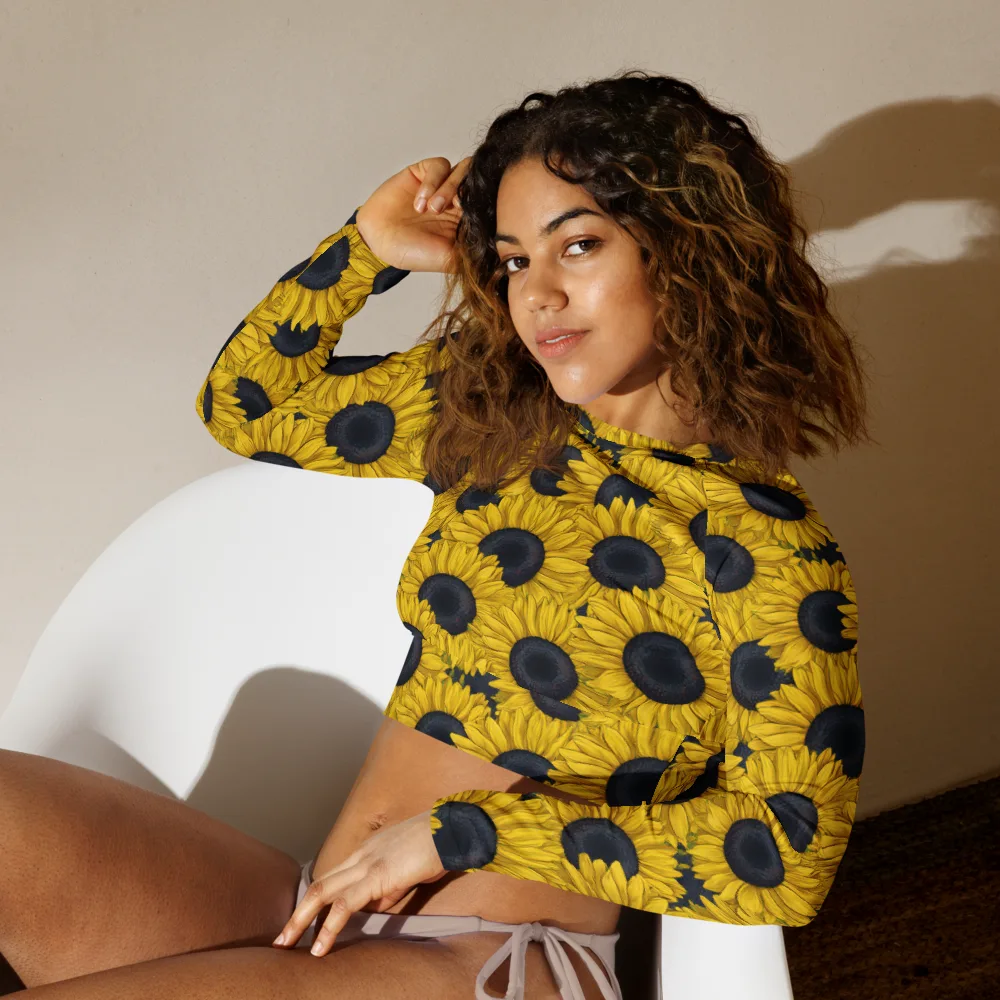 Sunflower Eclipse on Long Sleeve Crop Top — Left Front