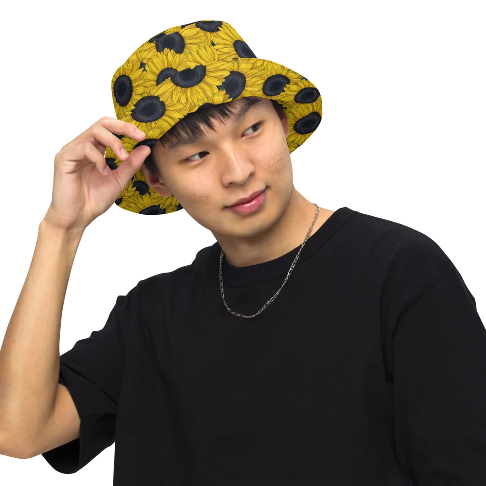 Sunflower Eclipse on Reversible Bucket Hat — Front Inside