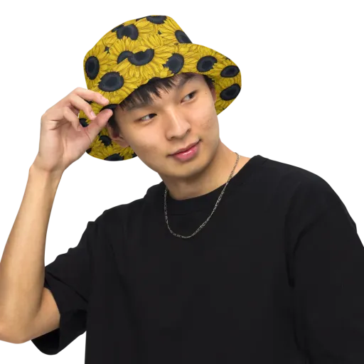 Sunflower Eclipse on a Reversible Bucket Hat