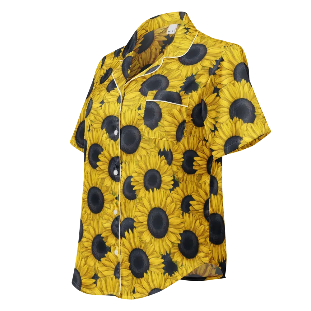 Sunflower Eclipse on Women's Short Sleeve Pajama Top — Left Front