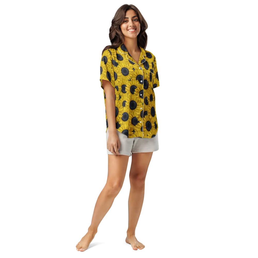 Sunflower Eclipse on Women's Short Sleeve Pajama Top — Front