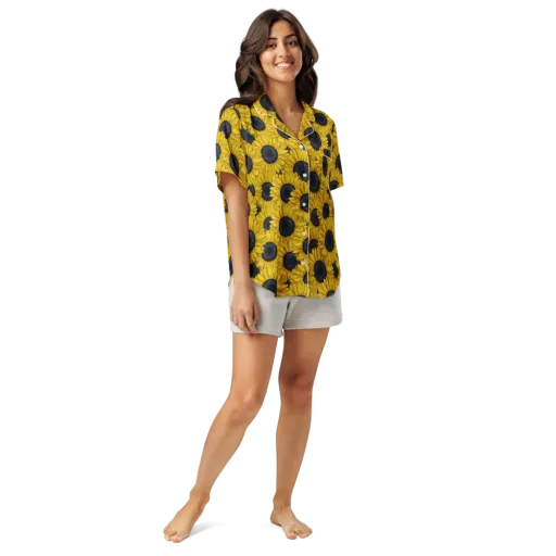 Sunflower Eclipse on a Women's Short Sleeve Pajama Top