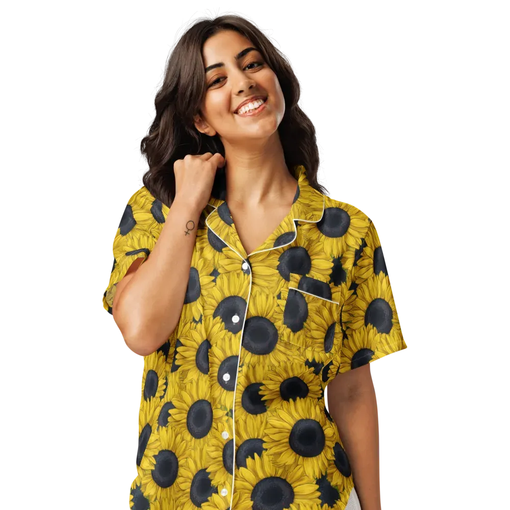 Sunflower Eclipse on Women's Short Sleeve Pajama Top — Front