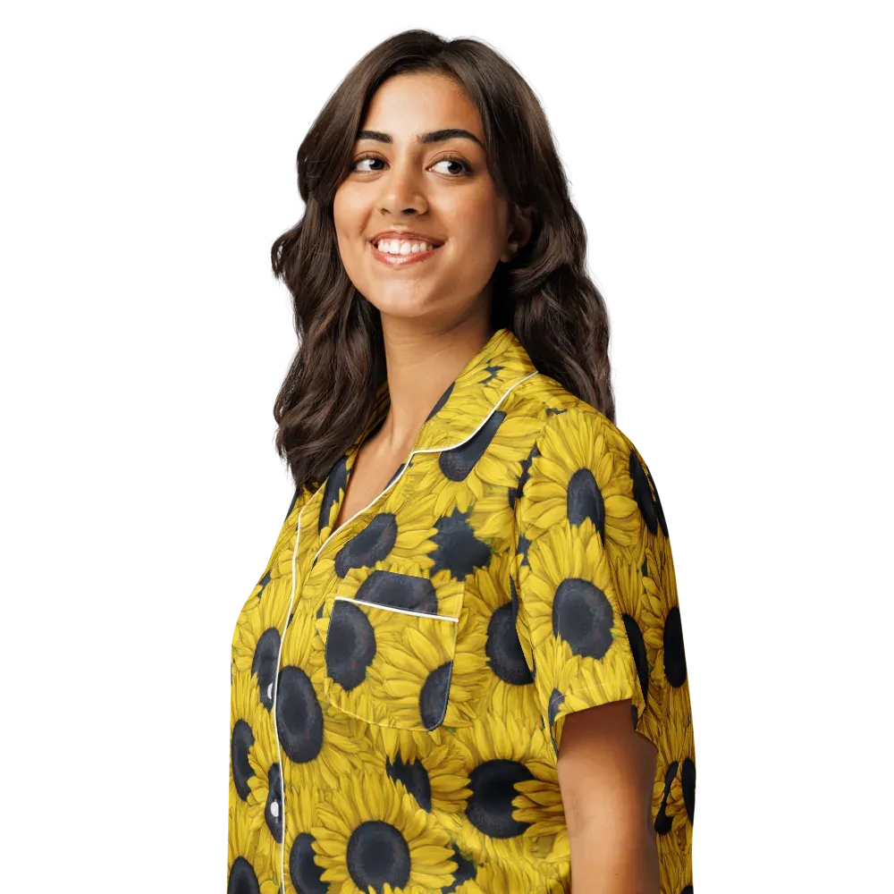 Sunflower Eclipse on Women's Short Sleeve Pajama Top — Left Front