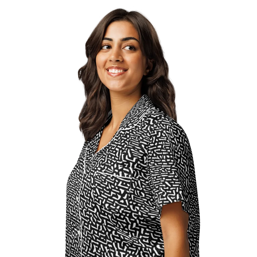 Ink Static on Women's Short Sleeve Pajama Top — Left Front