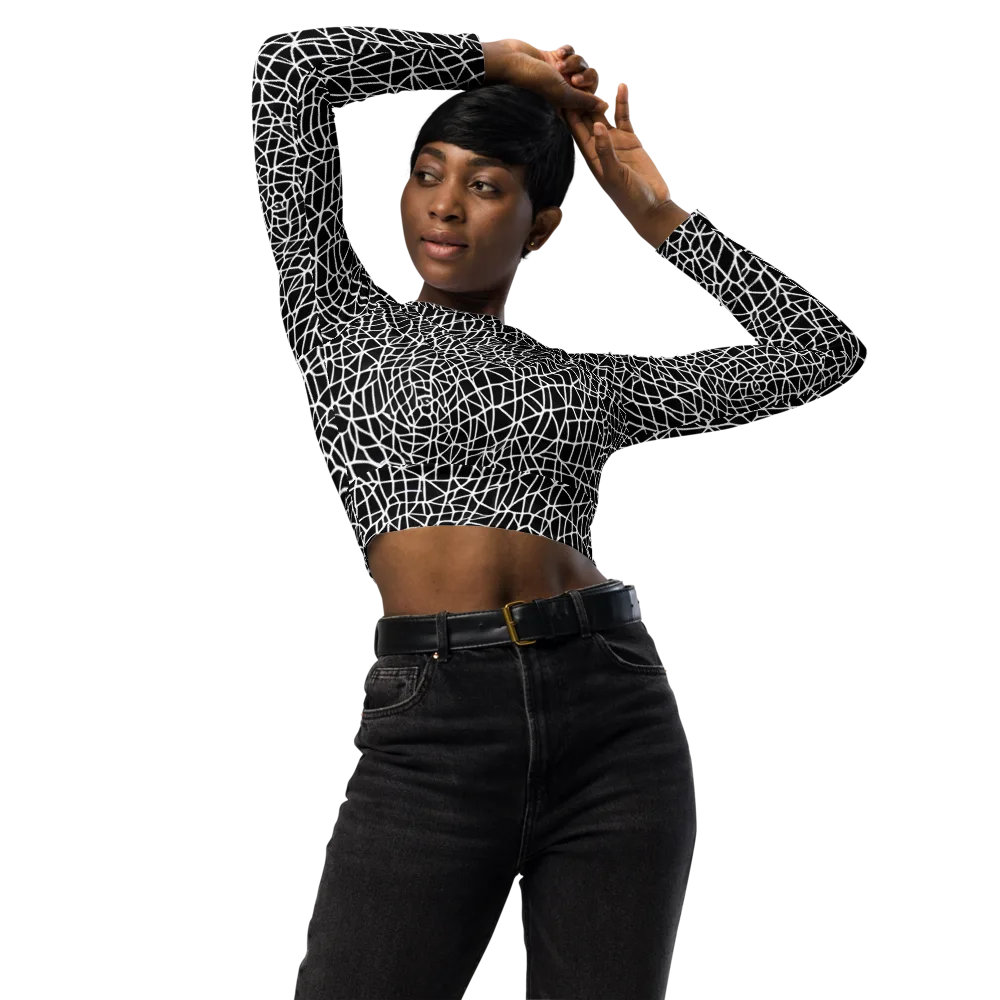 Nocturne Network on Long Sleeve Crop Top — Front