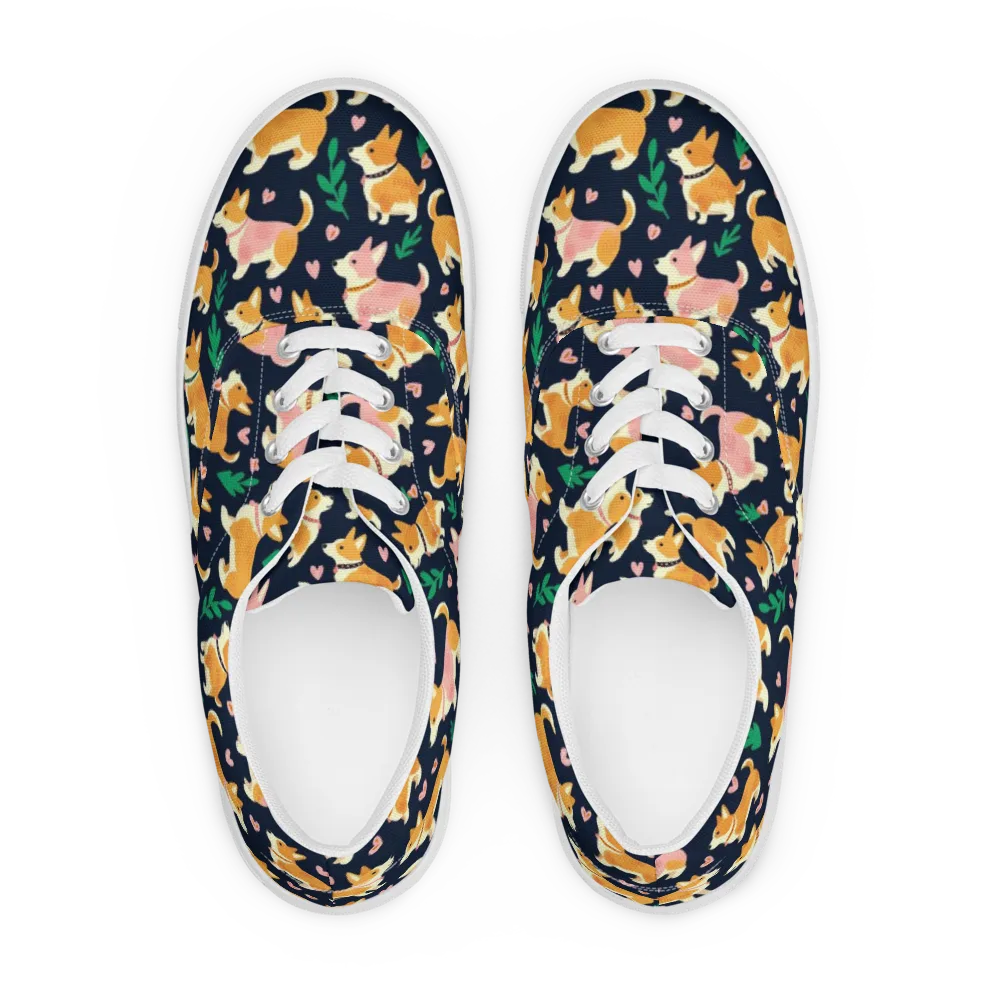 Paws And Petals on Men's Lace-Up Canvas Shoes — Front