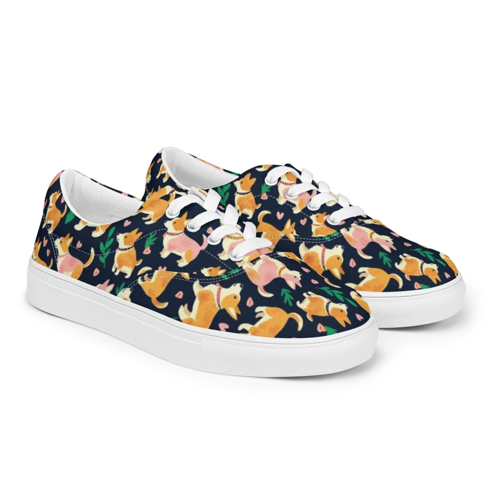 Paws And Petals on Men's Lace-Up Canvas Shoes — Right Front