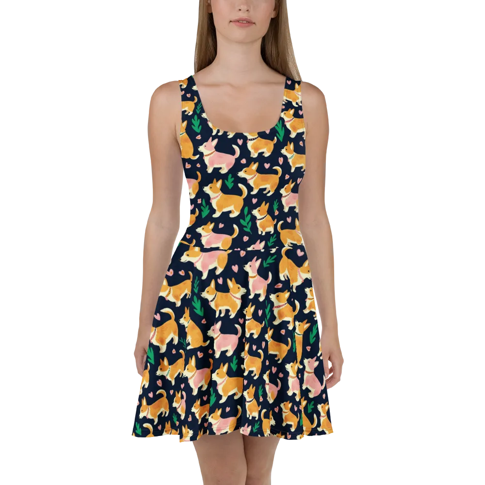 Paws And Petals on Skater Dress — Front