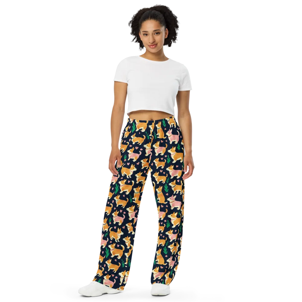Paws And Petals on Wide-Leg Pants — Front