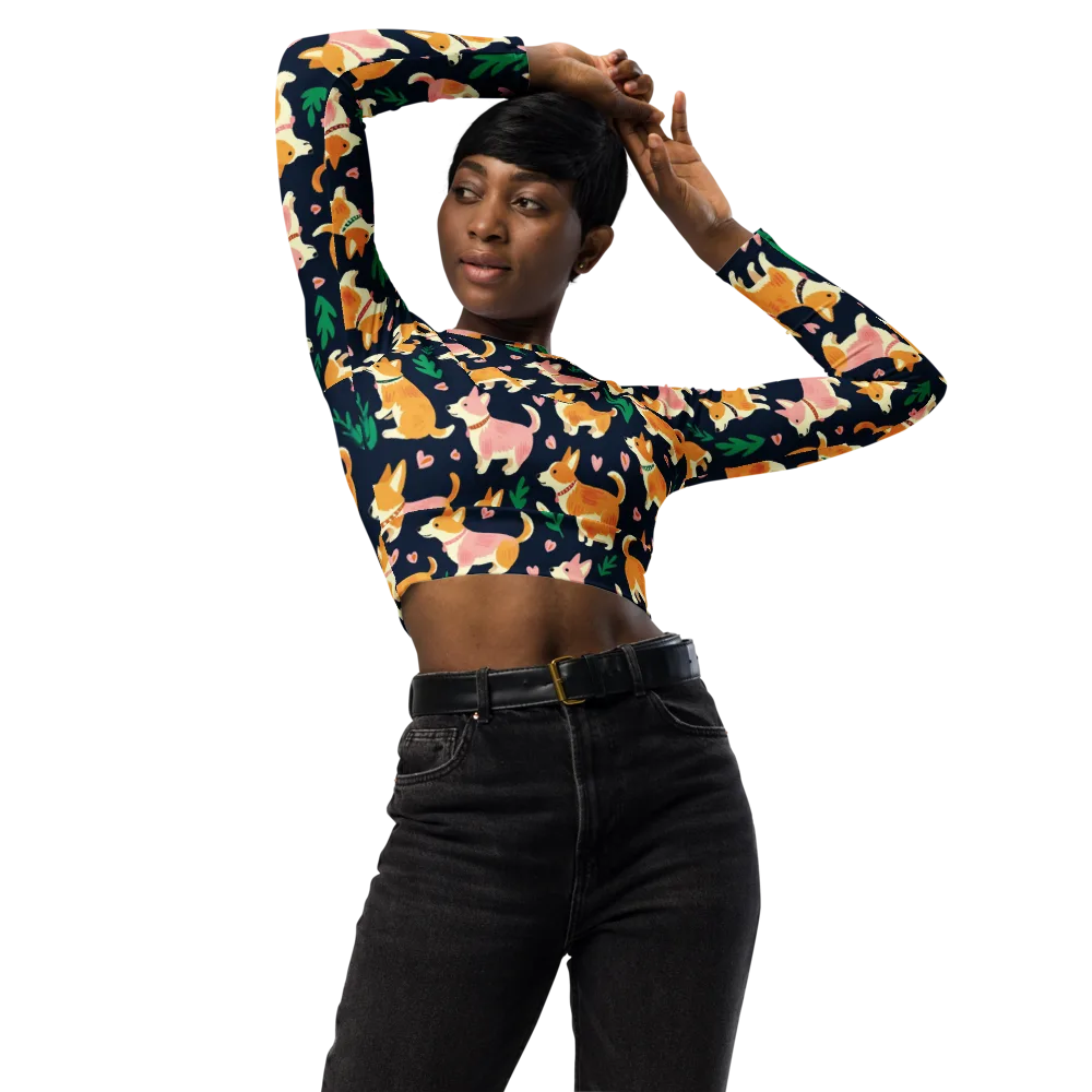 Paws And Petals on Long Sleeve Crop Top — Front