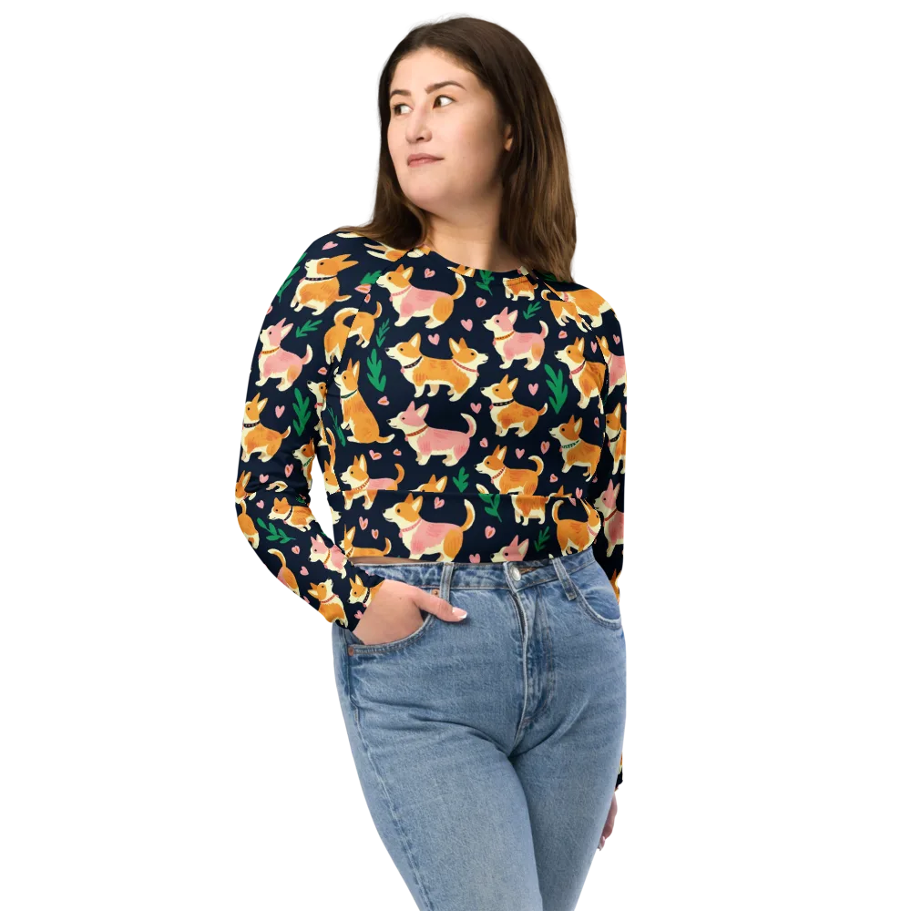 Paws And Petals on Long Sleeve Crop Top — Front