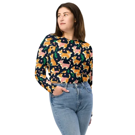 Paws And Petals on a Long Sleeve Crop Top