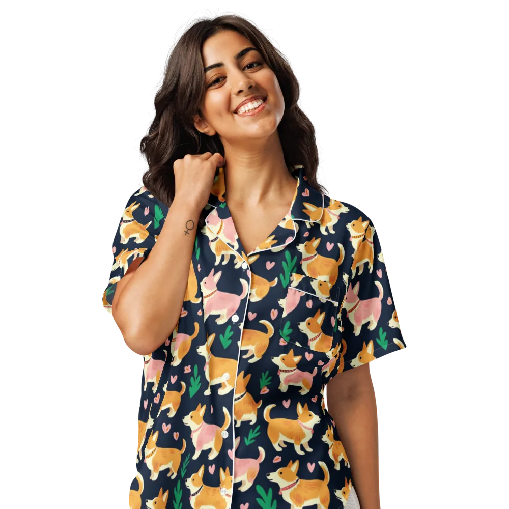 Paws And Petals on Women's Short Sleeve Pajama Top — Front