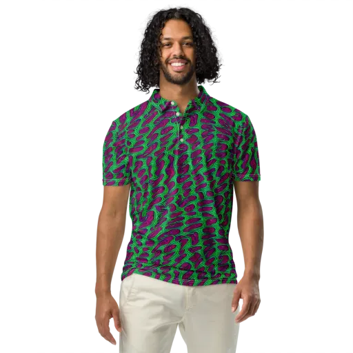 Neon Amoeba on a Men's Slim Fit Polo Shirt