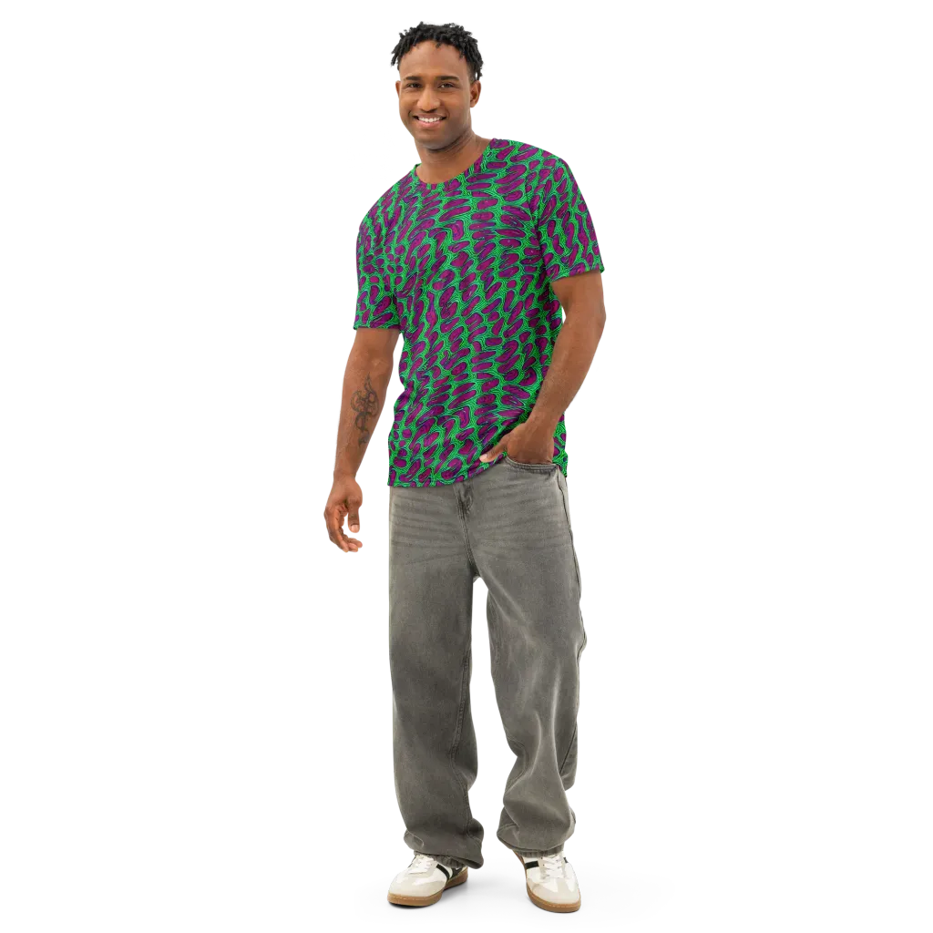 Neon Amoeba on Men's Cotton Crew Neck T-Shirt — Front