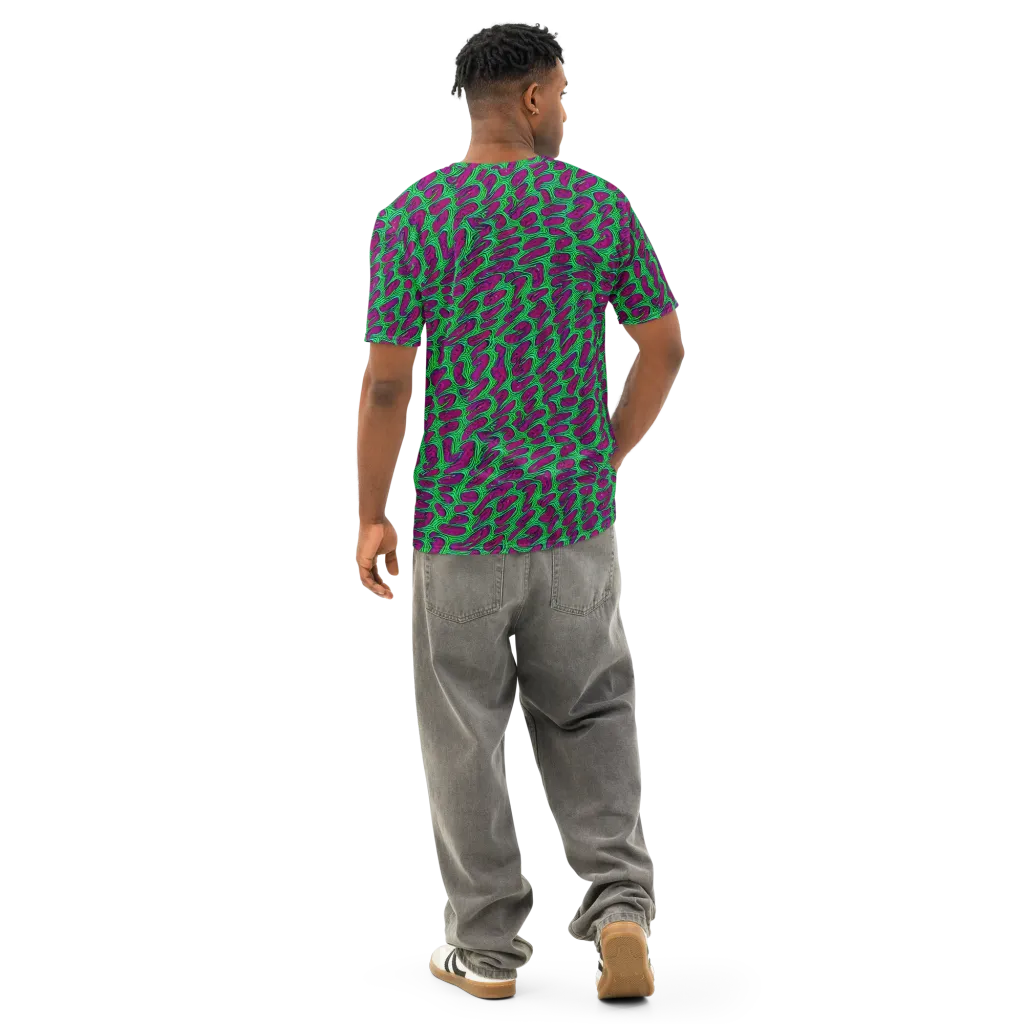 Neon Amoeba on Men's Cotton Crew Neck T-Shirt — Back