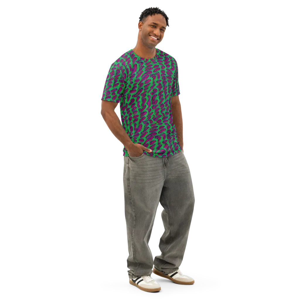 Neon Amoeba on Men's Cotton Crew Neck T-Shirt — Right Front