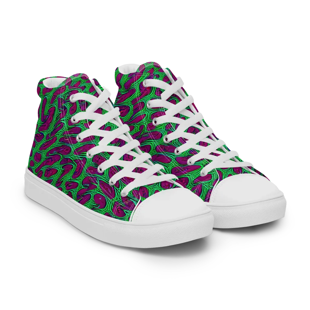 Neon Amoeba on Men's High Top Canvas Shoes — Right Front