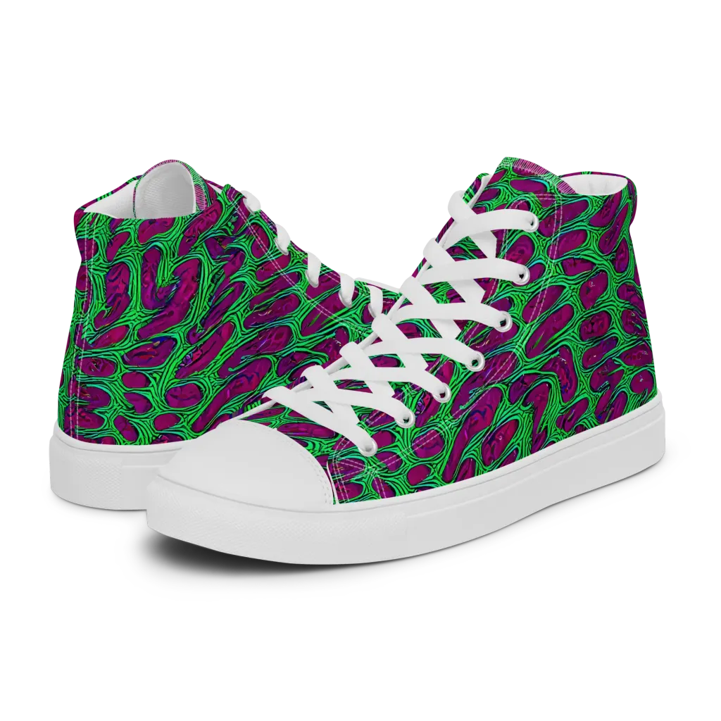 Neon Amoeba on Men's High Top Canvas Shoes — Left