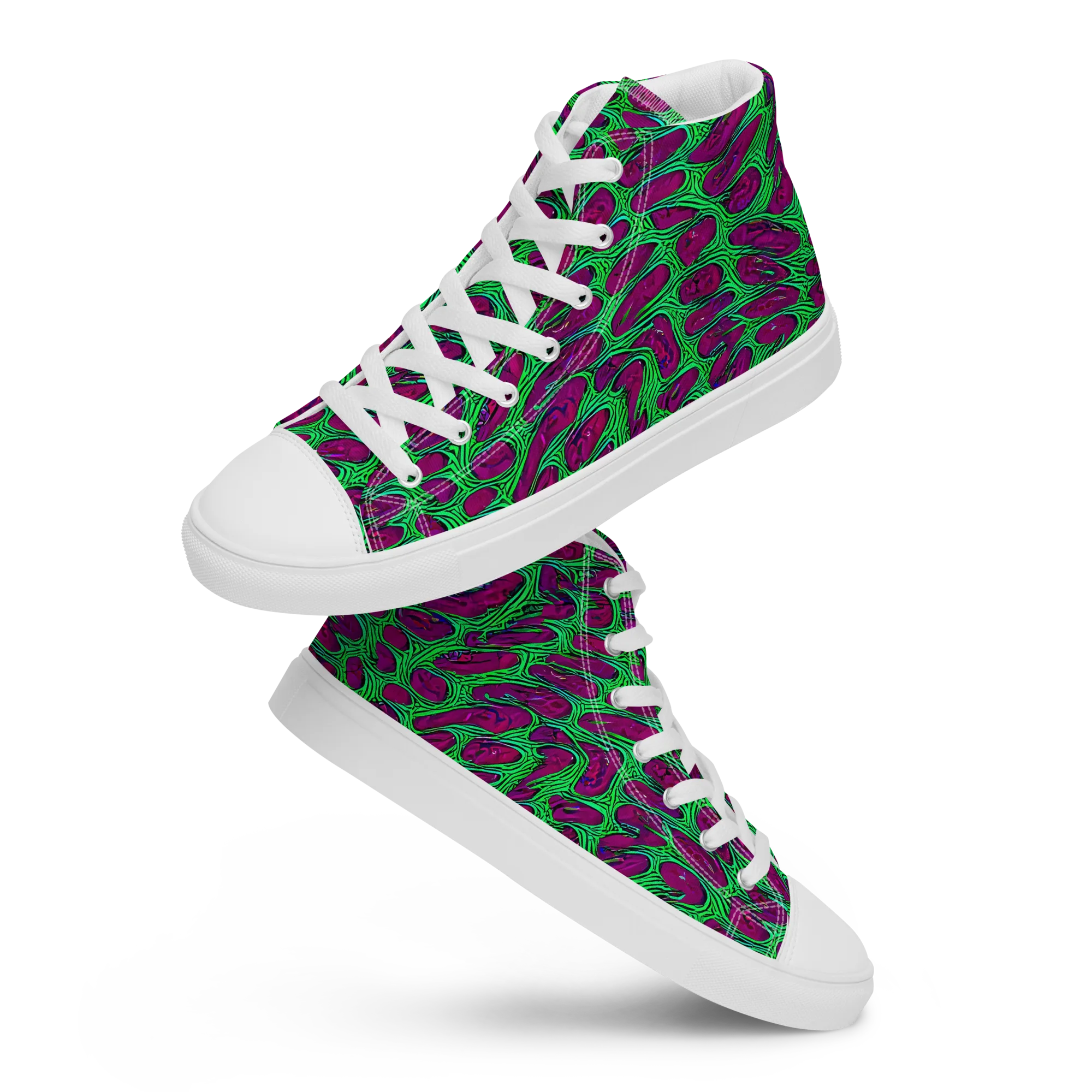 Neon Amoeba on Men's High Top Canvas Shoes — Front