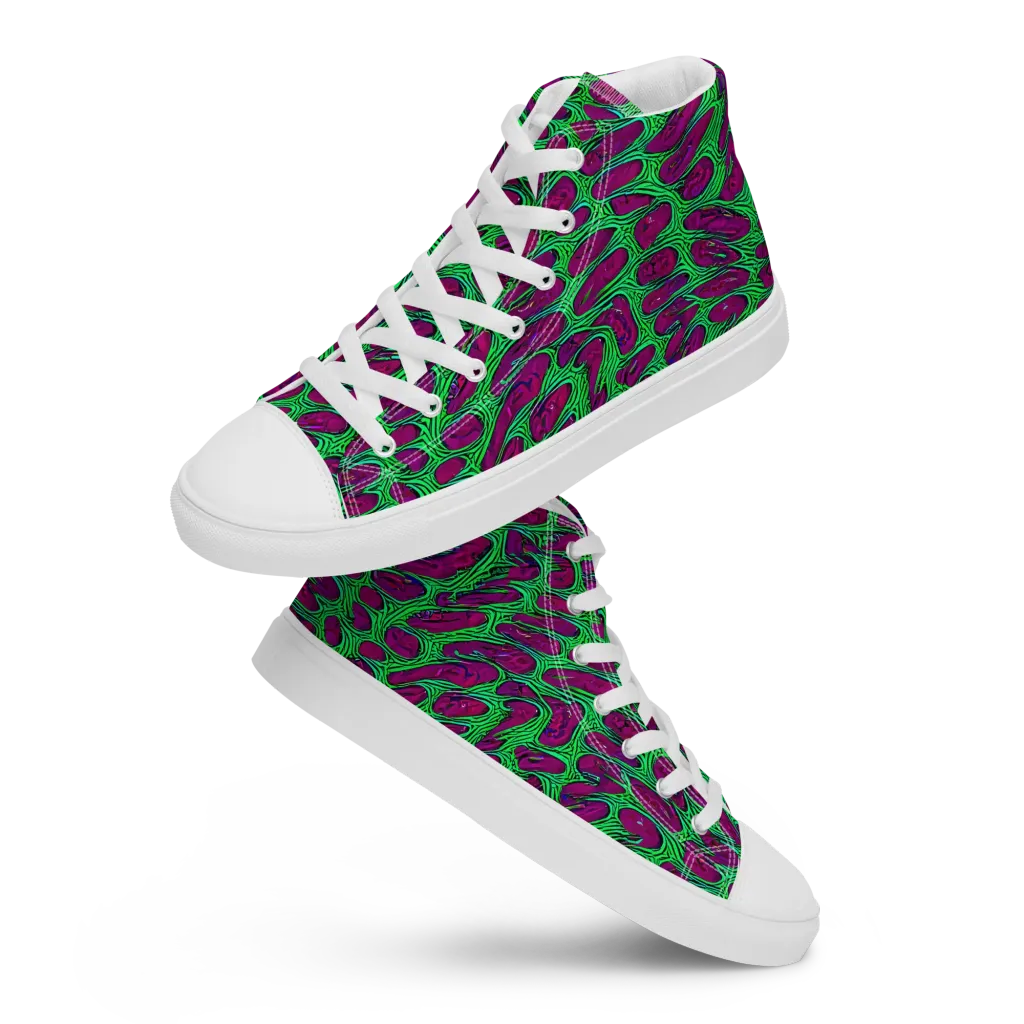 Neon Amoeba on Men's High Top Canvas Shoes — Front