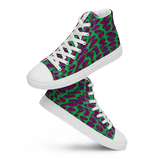 Neon Amoeba on a Men's High Top Canvas Shoes
