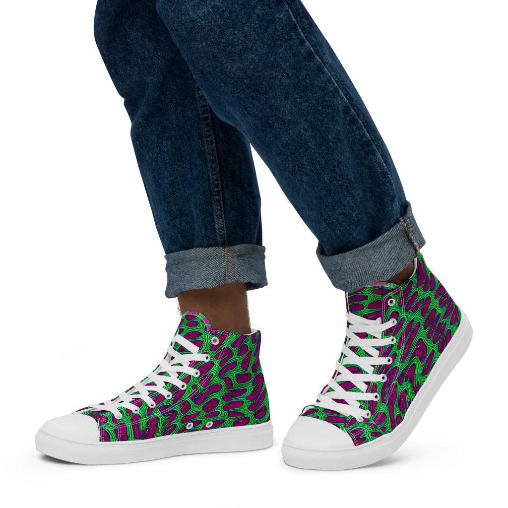 Neon Amoeba on Men's High Top Canvas Shoes — Left
