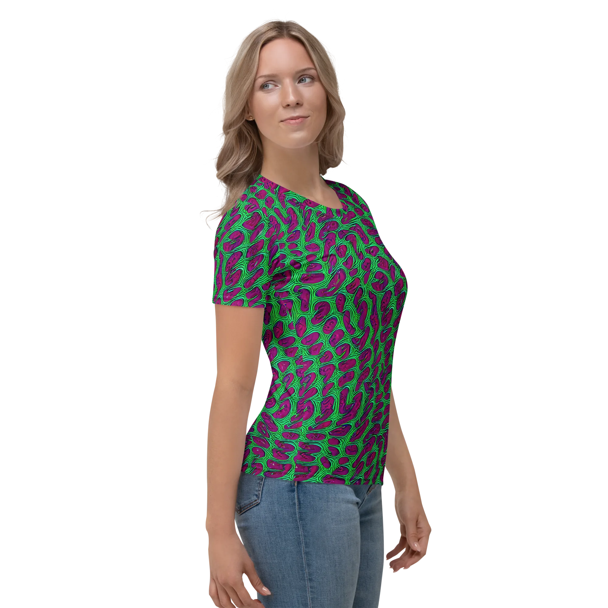 Neon Amoeba on Women's Crew Neck T-Shirt — Right