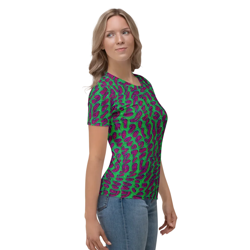 Neon Amoeba on Women's Crew Neck T-Shirt — Right