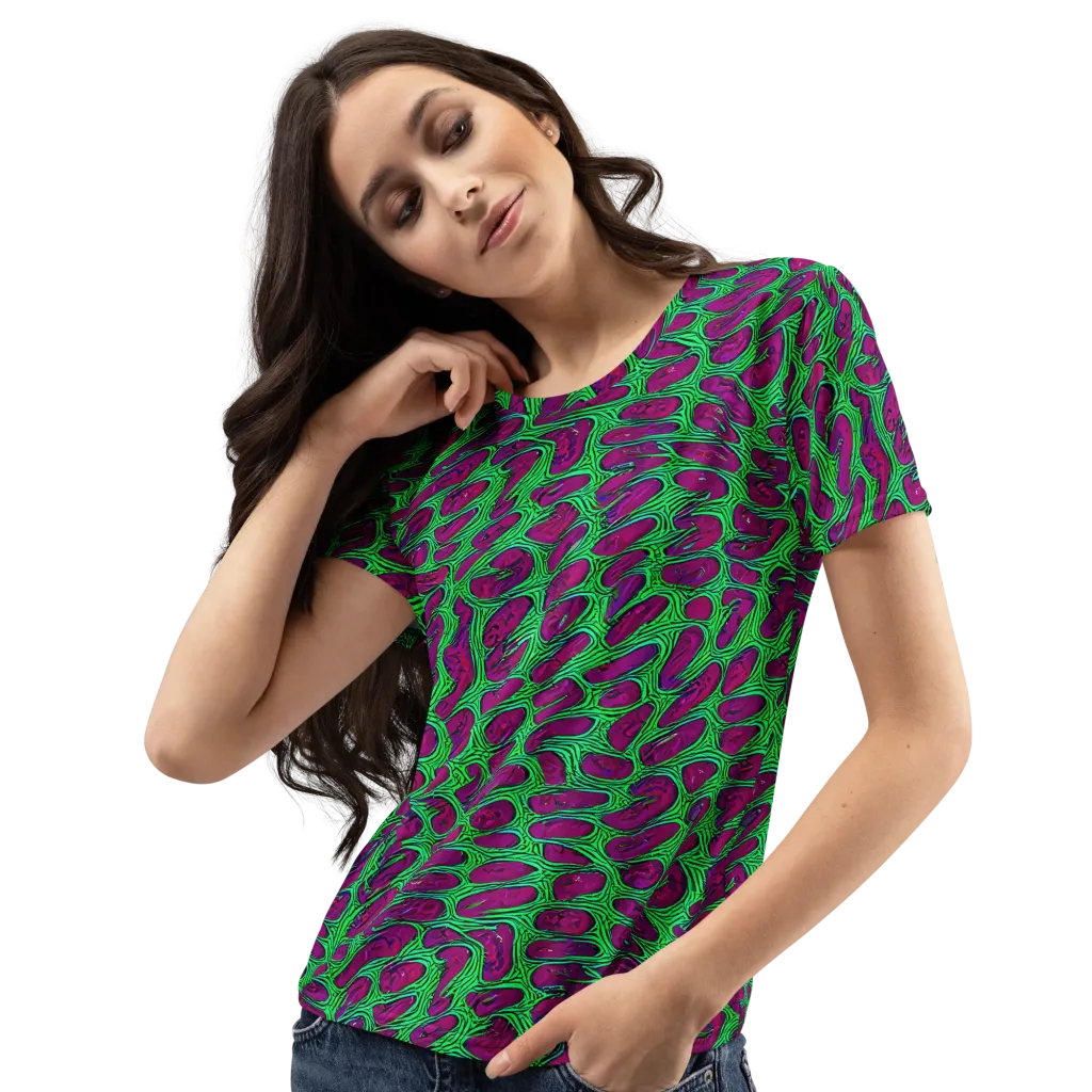 Neon Amoeba on Women's Crew Neck T-Shirt — Left Front