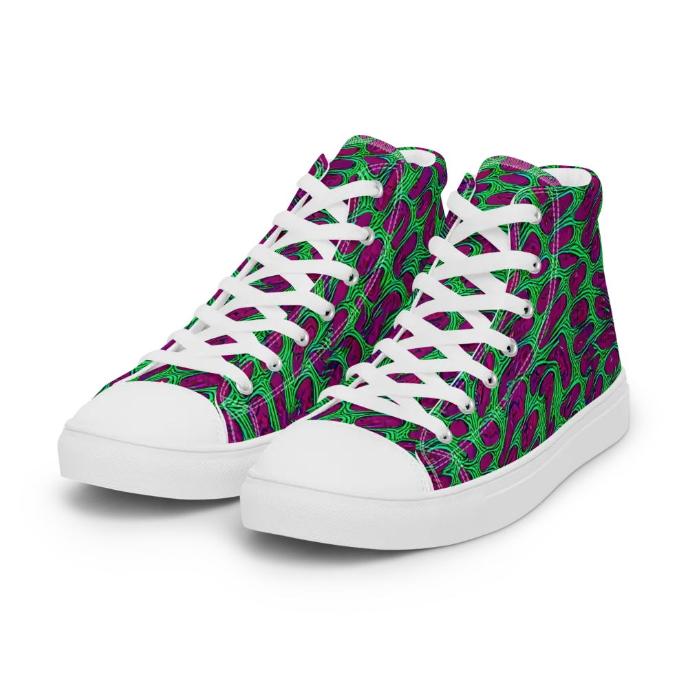 Neon Amoeba on Women's High Top Canvas Shoes — Left Front