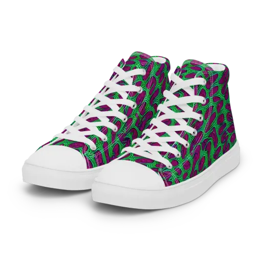 Neon Amoeba on a Women's High Top Canvas Shoes