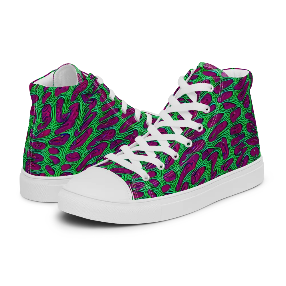 Neon Amoeba on Women's High Top Canvas Shoes — Left