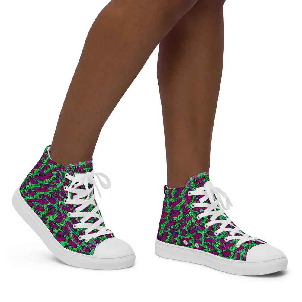 Neon Amoeba on Women's High Top Canvas Shoes — Right