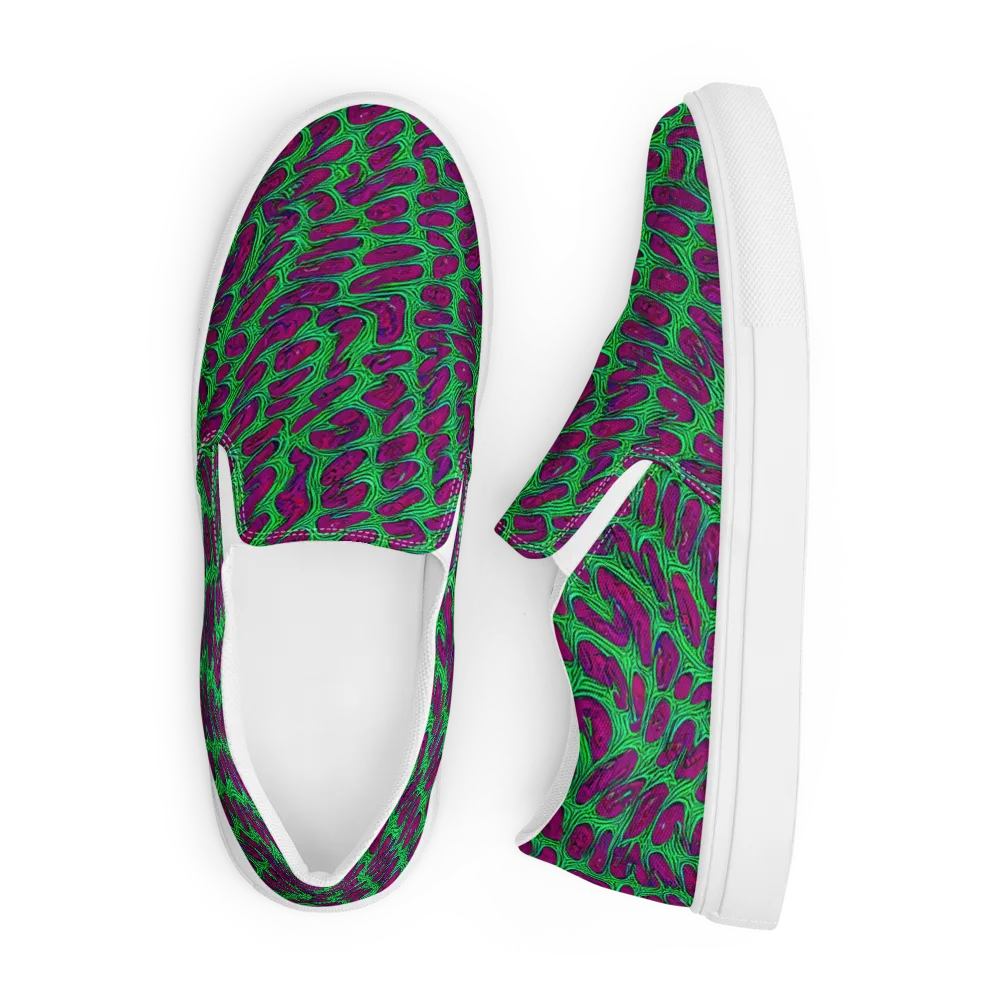 Neon Amoeba on Men's Slip-On Canvas Shoes — Front