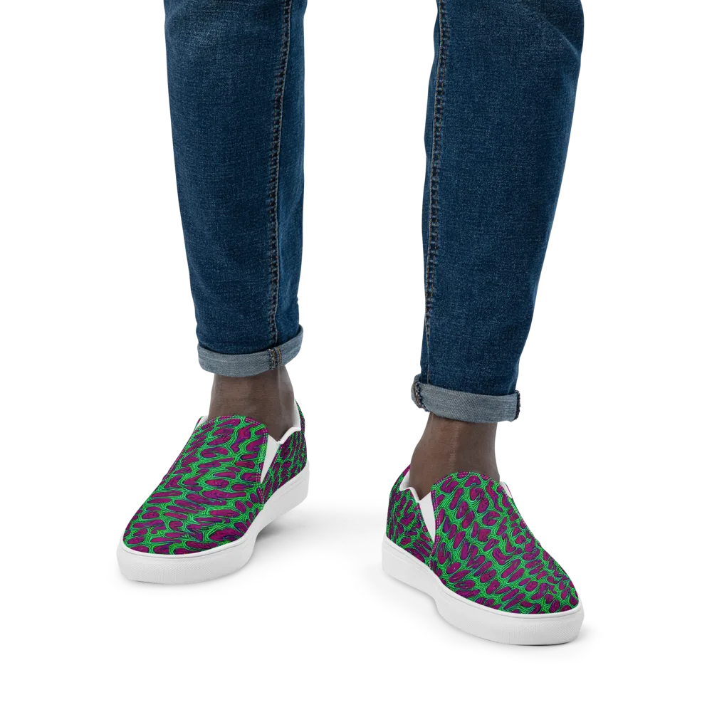 Neon Amoeba on Men's Slip-On Canvas Shoes — Front