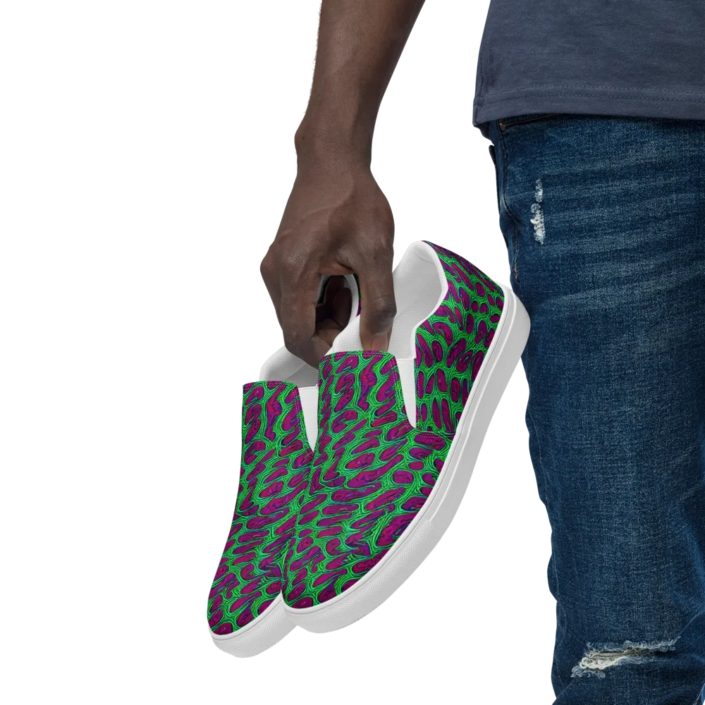 Neon Amoeba on Men's Slip-On Canvas Shoes — Left Front