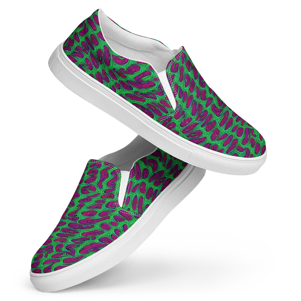 Neon Amoeba on Women's Slip-On Canvas Shoes — Front