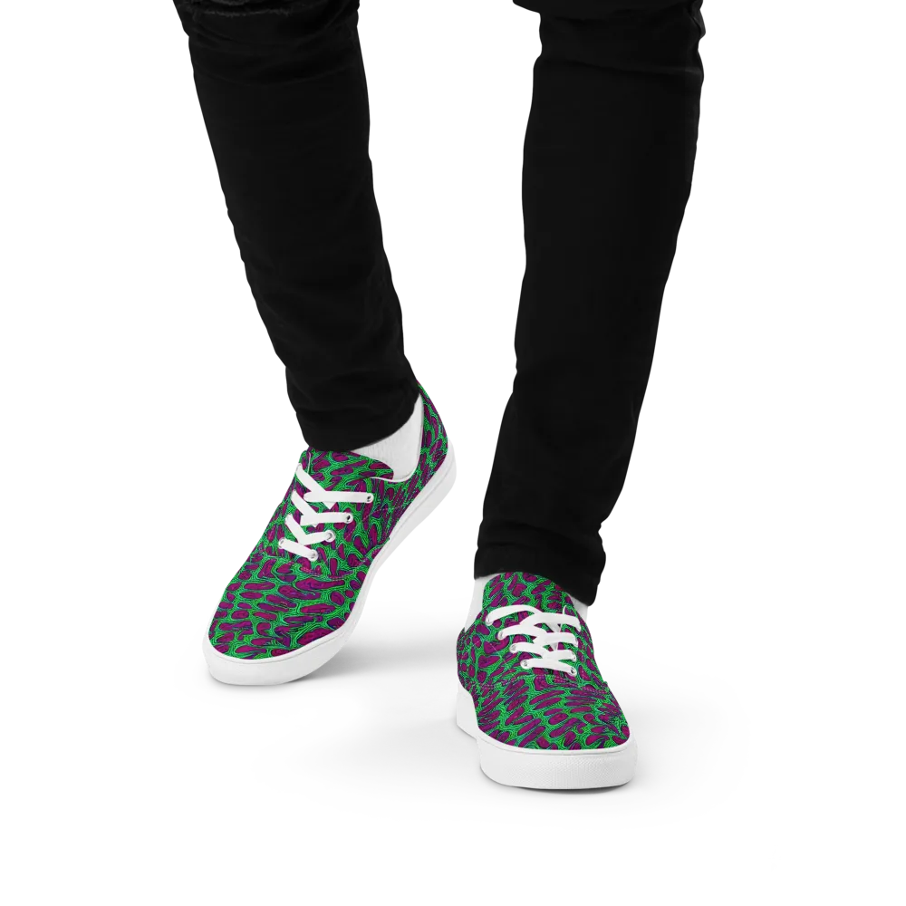 Neon Amoeba on Men's Lace-Up Canvas Shoes — Front