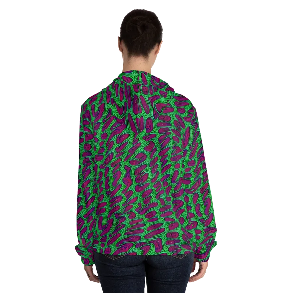 Neon Amoeba on Women's Full-Zip Hoodie — Back On Person