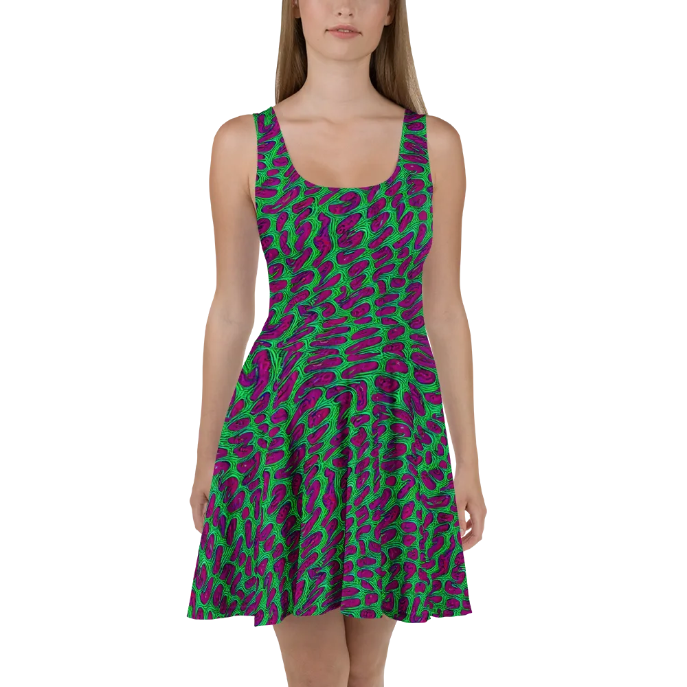 Neon Amoeba on Skater Dress — Front