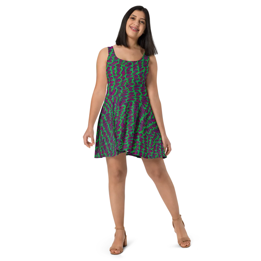 Neon Amoeba on Skater Dress — Front