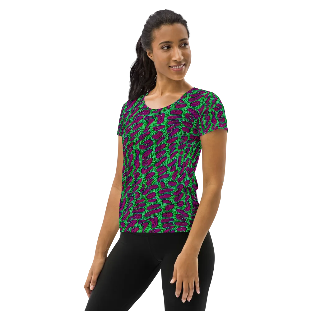 Neon Amoeba on Women's Athletic T-Shirt — Left