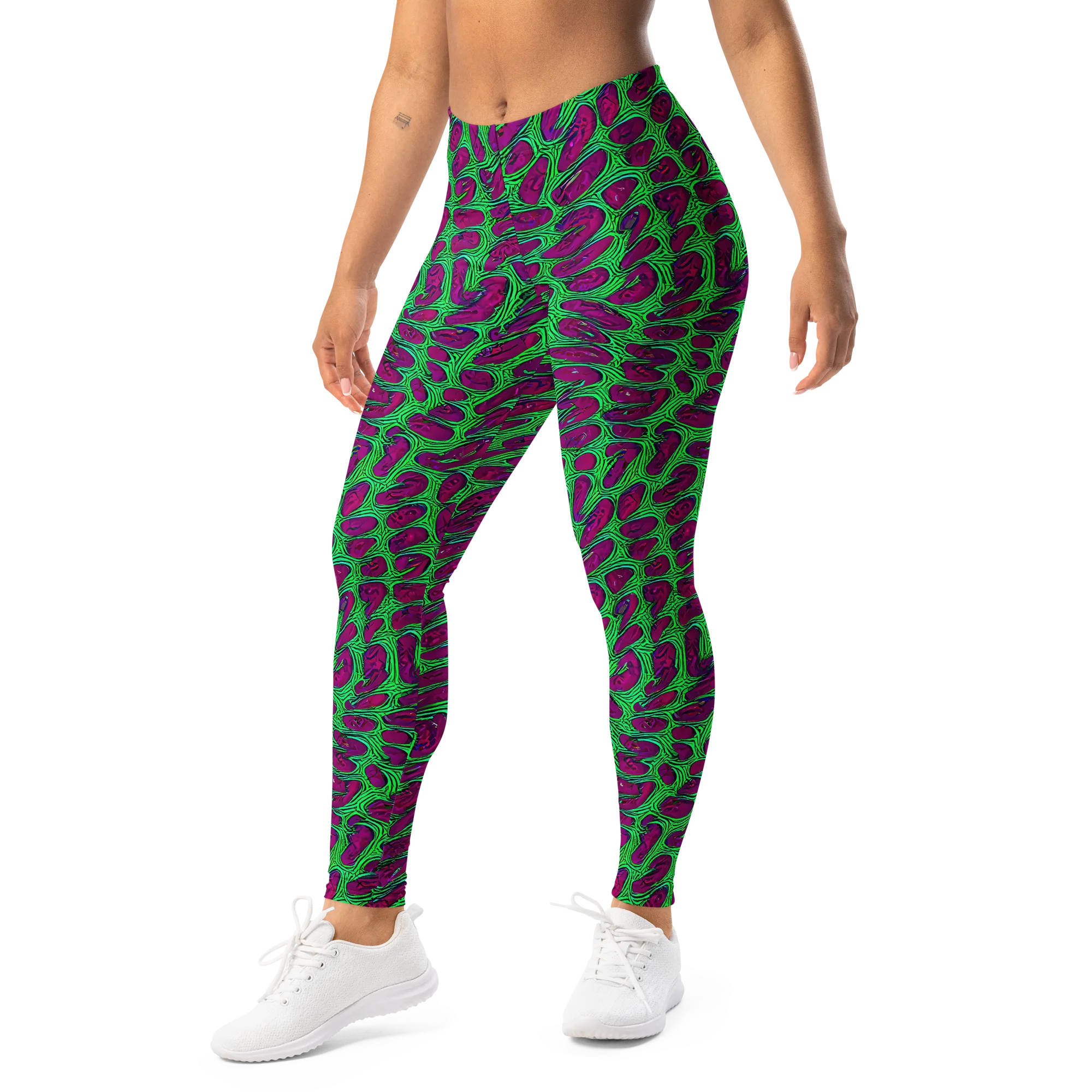 Neon Amoeba on Leggings — Left Front
