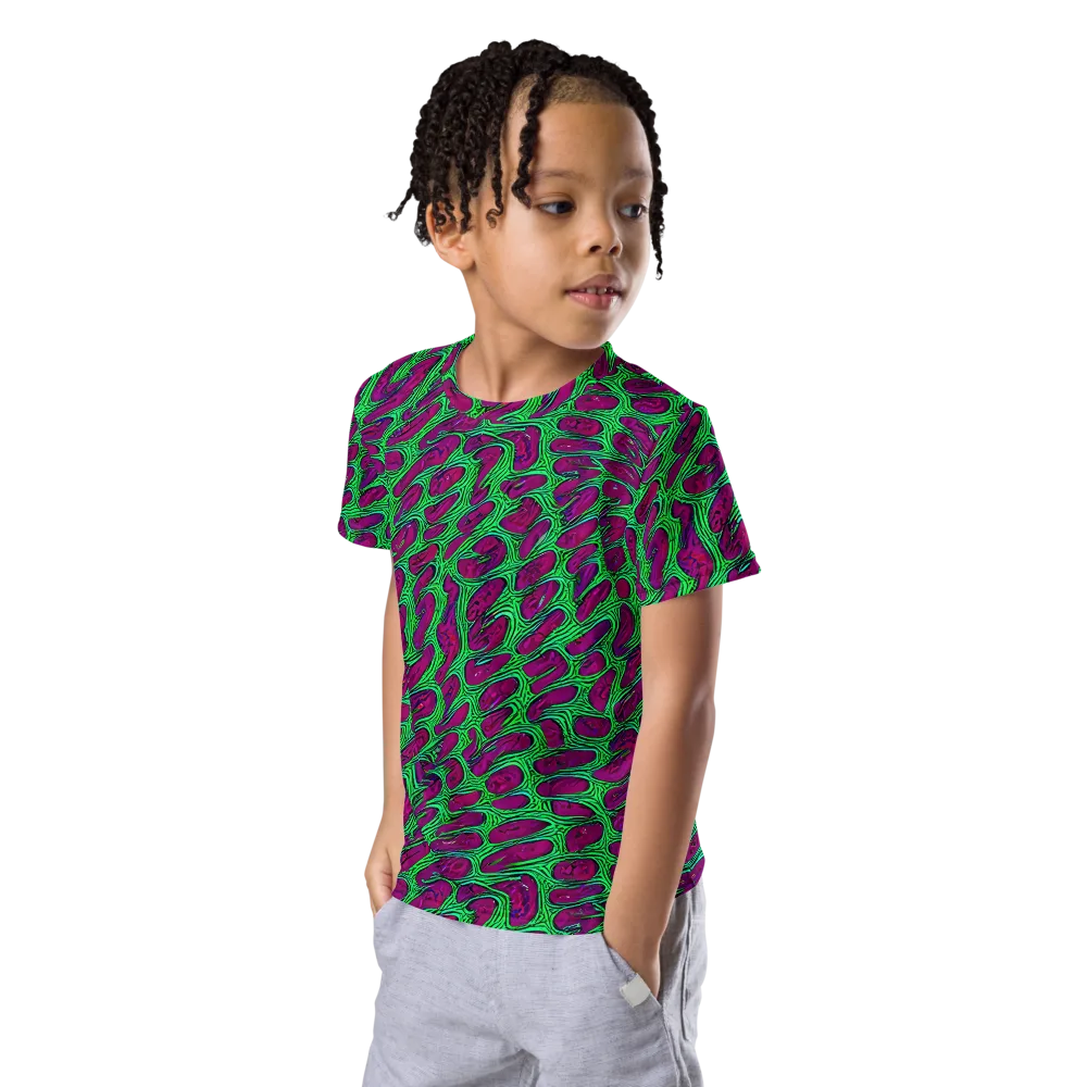 Neon Amoeba on Kids Crew Neck T-Shirt — Left Front