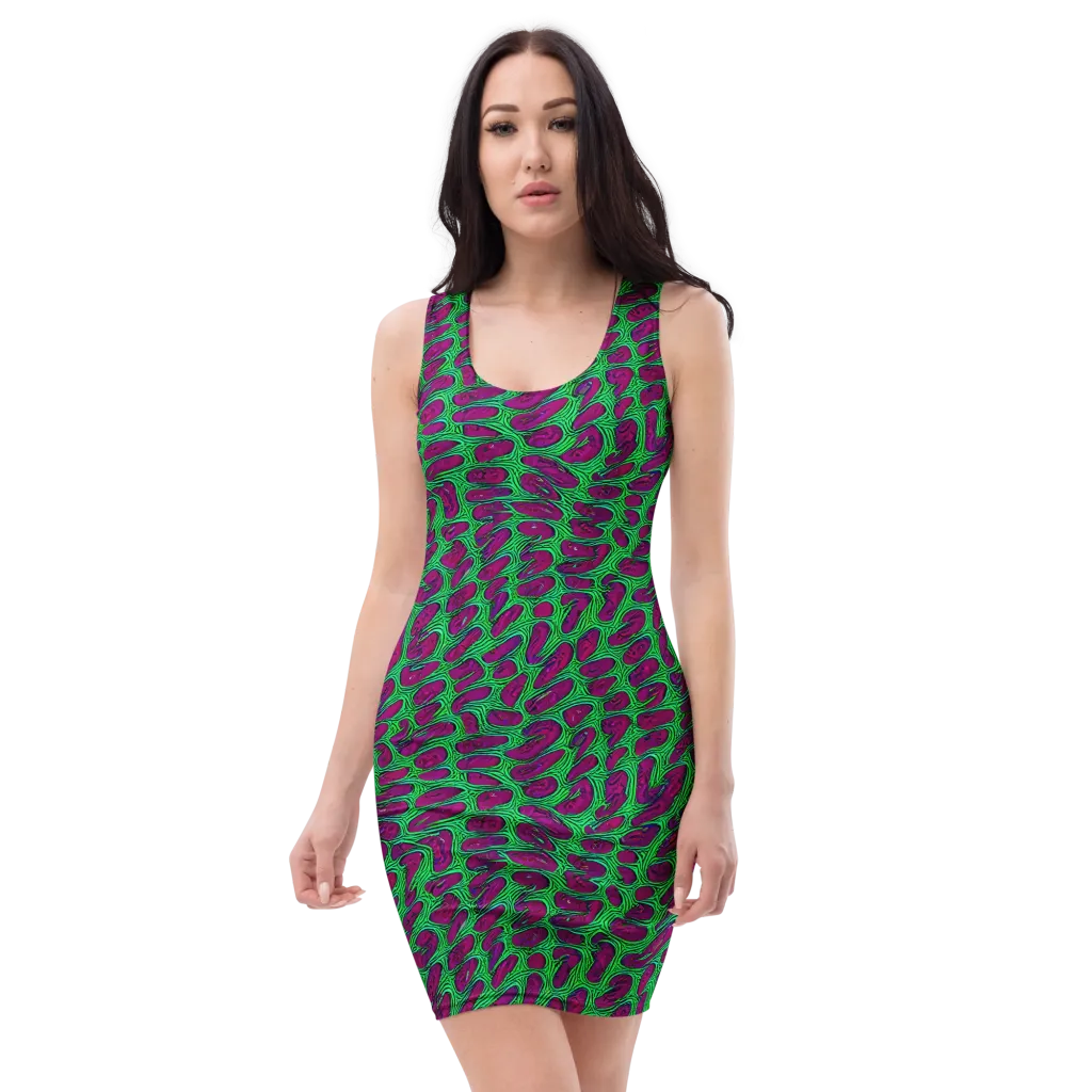 Neon Amoeba on Bodycon Dress — Front