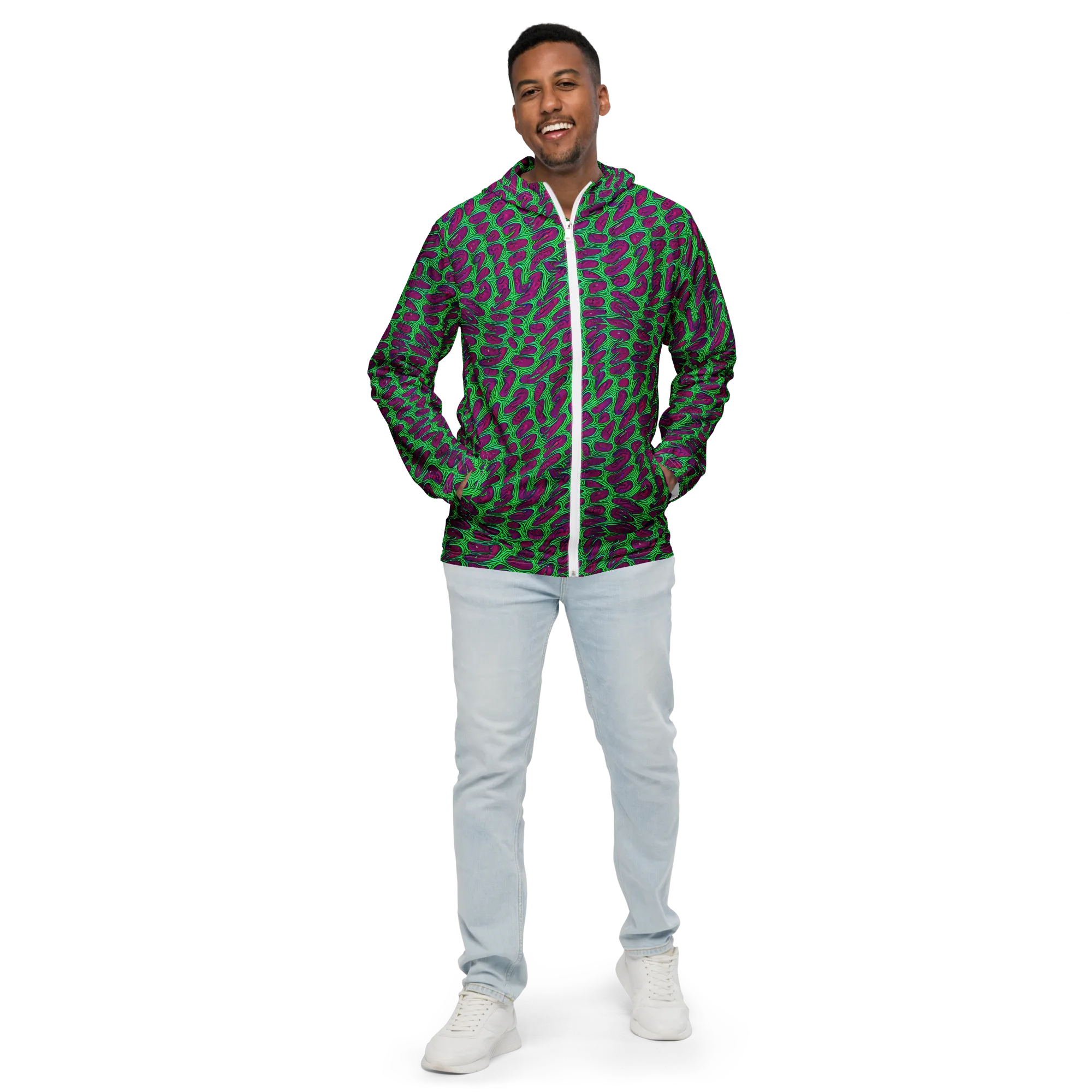 Neon Amoeba on Men's Windbreaker — Front