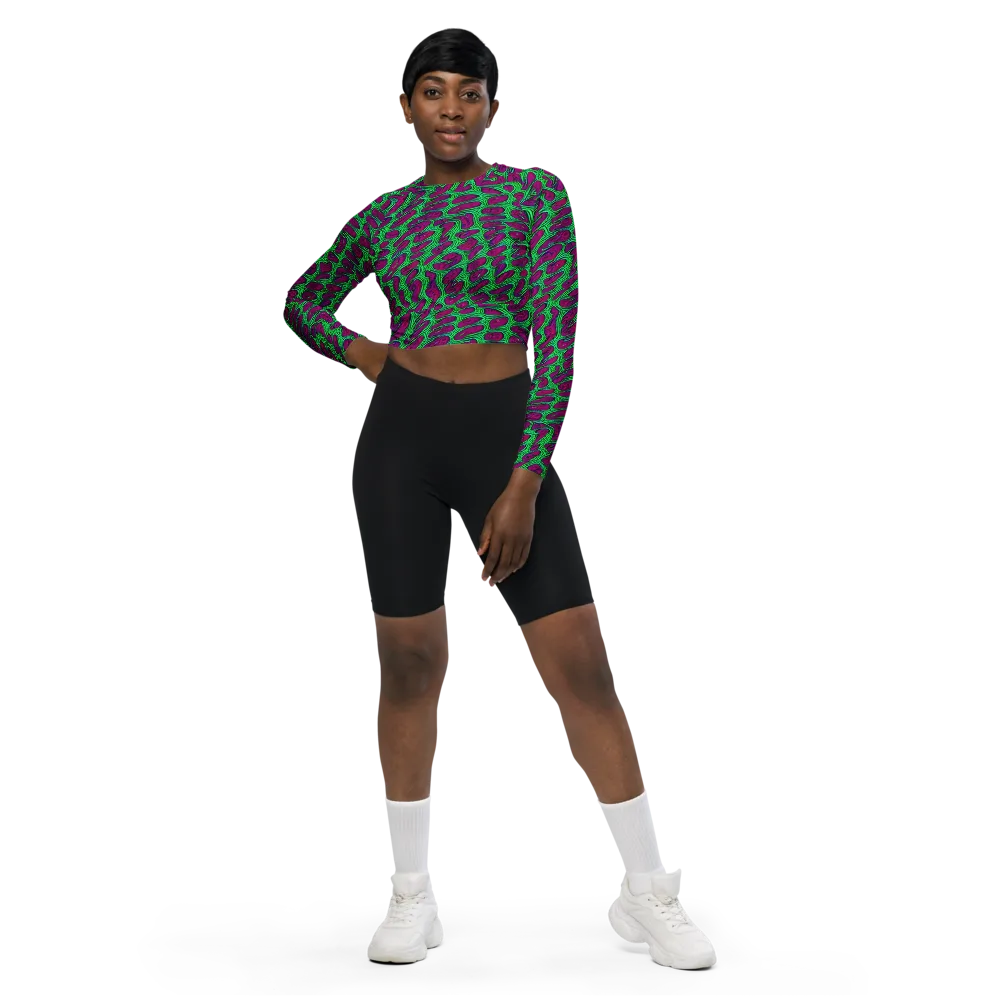 Neon Amoeba on Long Sleeve Crop Top — Front
