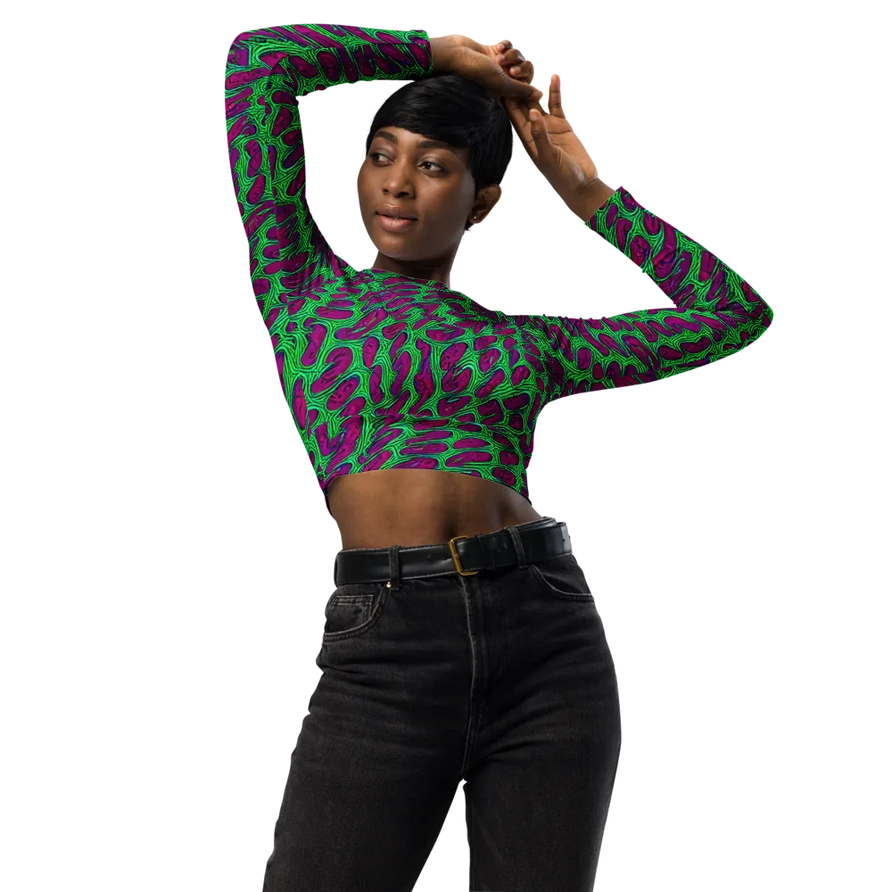 Neon Amoeba on Long Sleeve Crop Top — Front